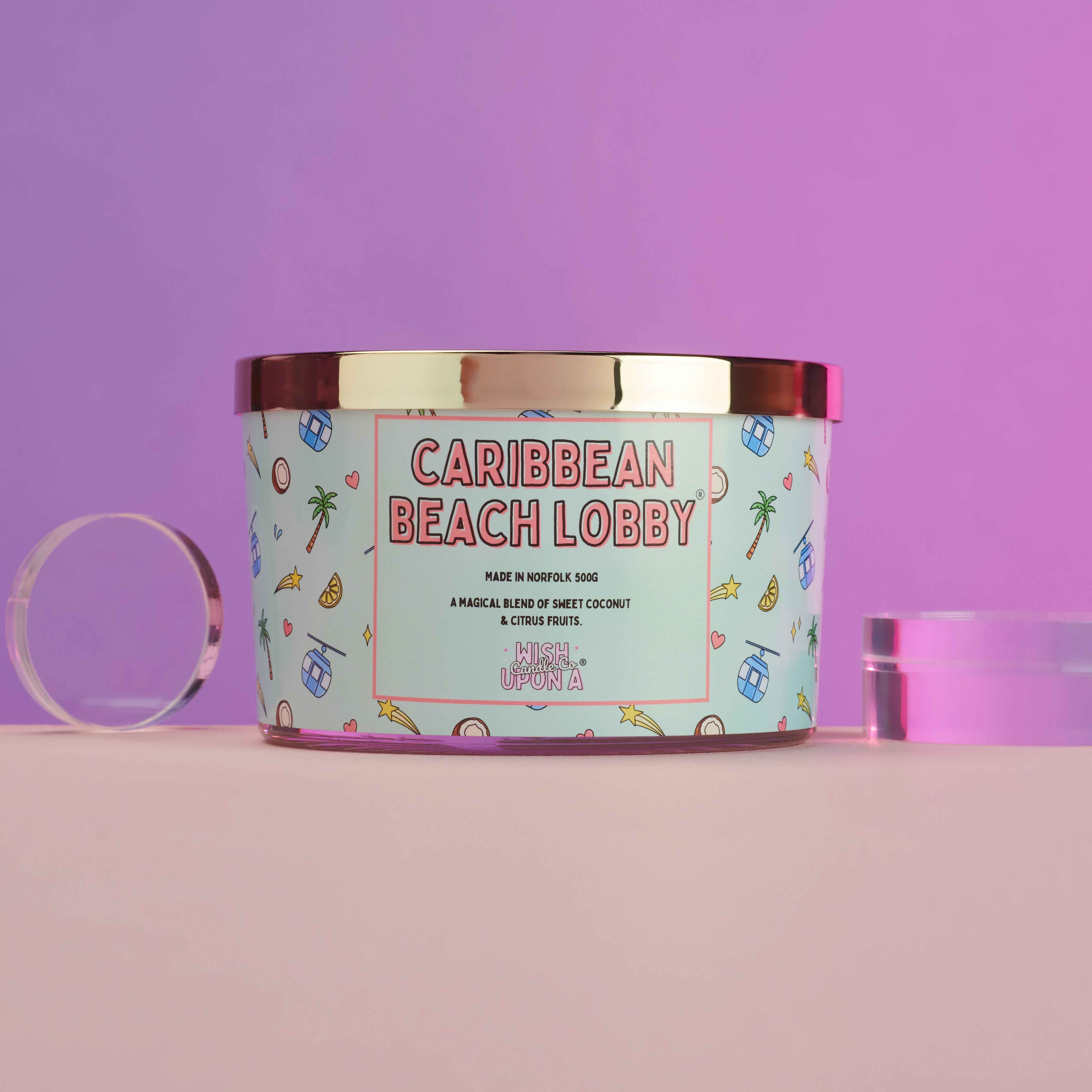 Caribbean Beach Lobby triple wick candle inspired by tropical resort fragrances and fresh island atmosphere