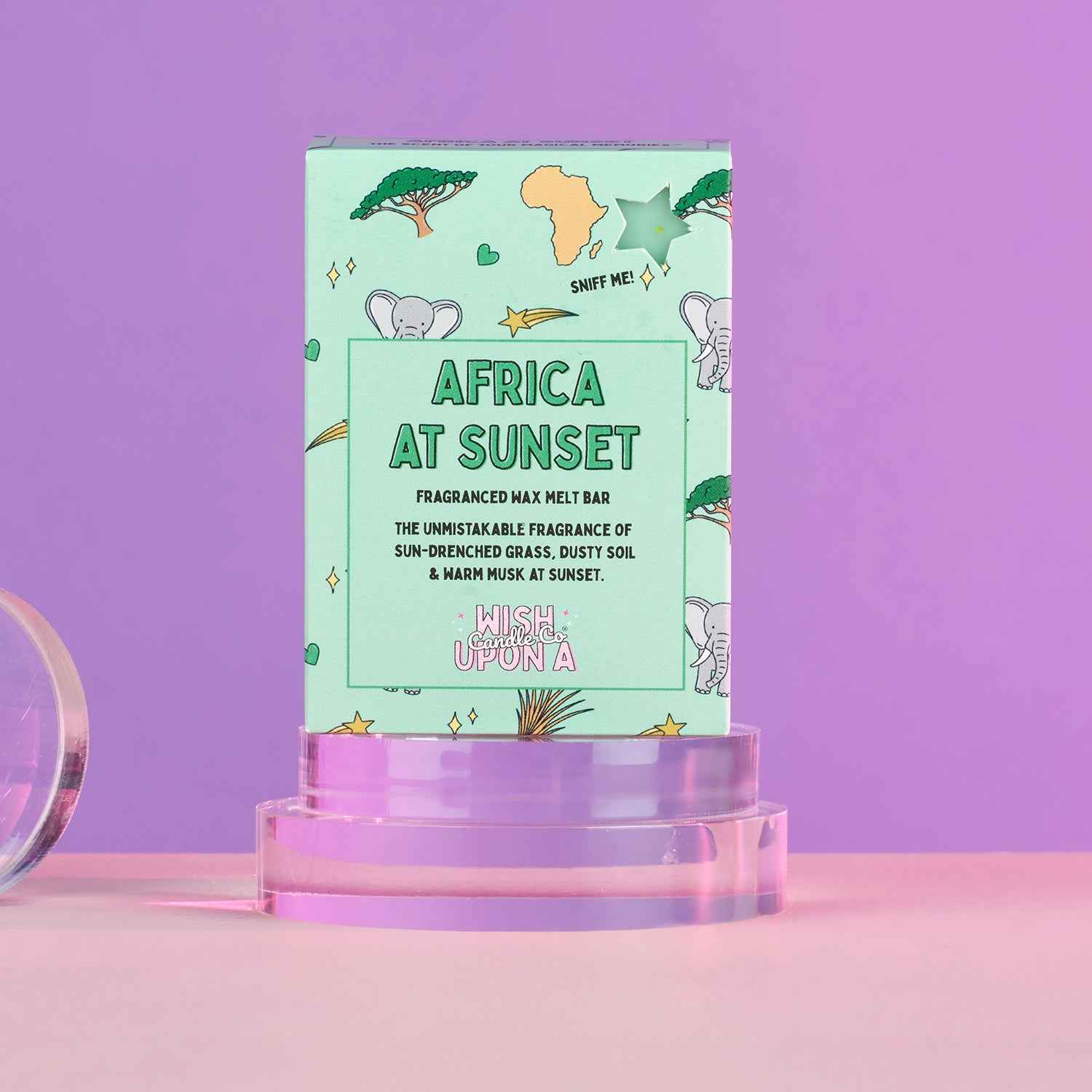 Africa At Sunset wax melt with warm savannah inspired fragrance and earthy atmospheric notes