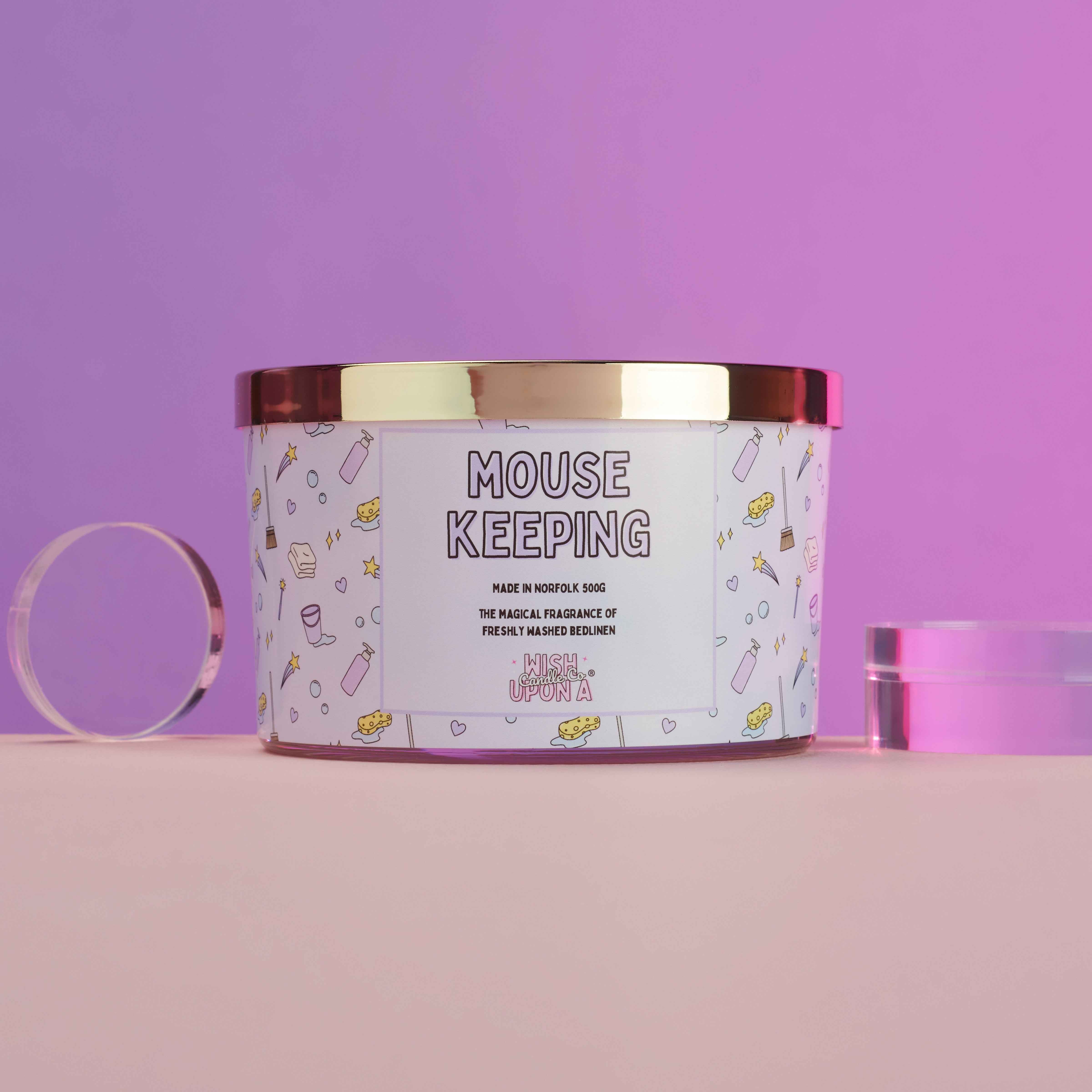 Mouse Keeping triple wick candle inspired by fresh luxury hotel linen and clean resort fragrances