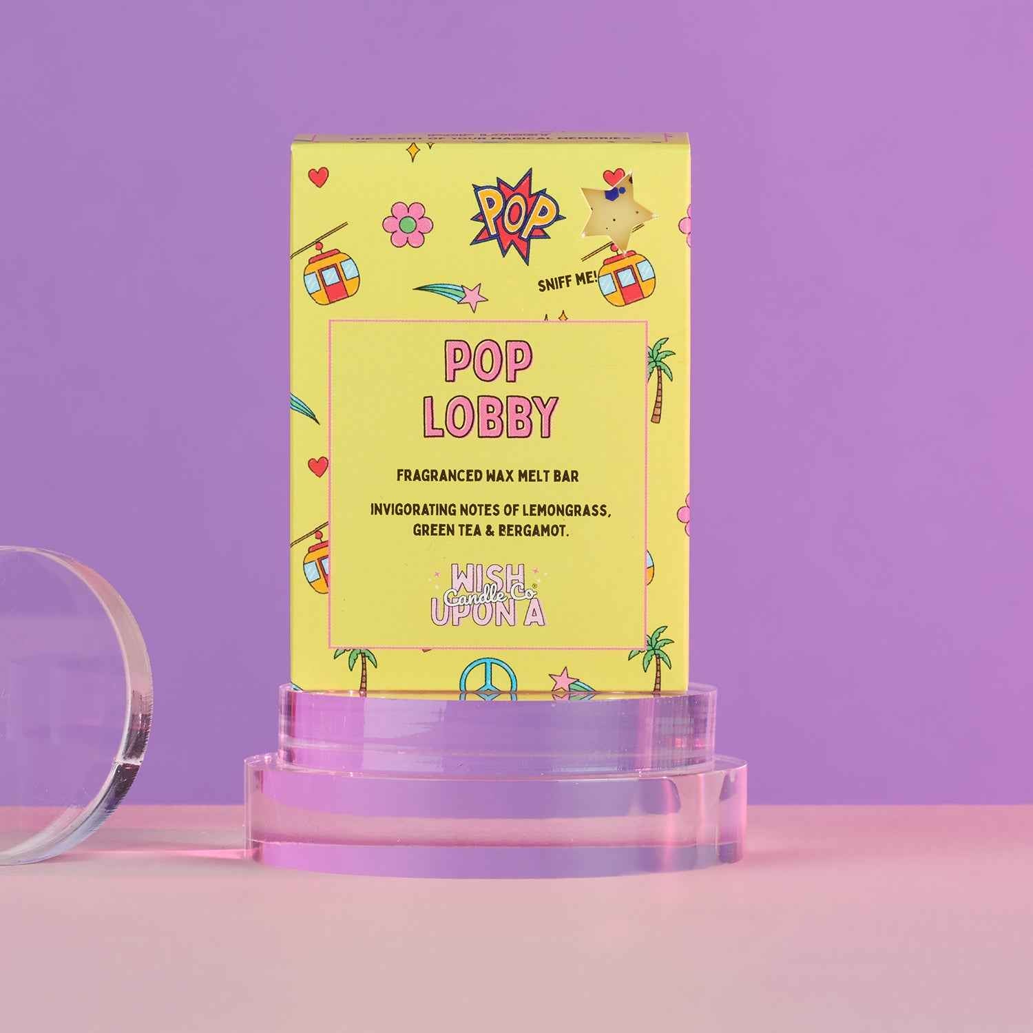 Pop Lobby wax melt with fresh lemongrass green tea and resort inspired fragrance
