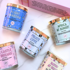 Selection of ride inspired signature candles with atmospheric theme park fragrance blends