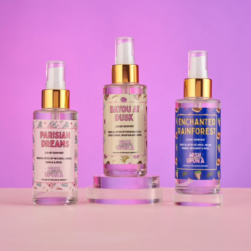 Luxury room mist collection inspired by theme parks resorts and nostalgic home fragrance
