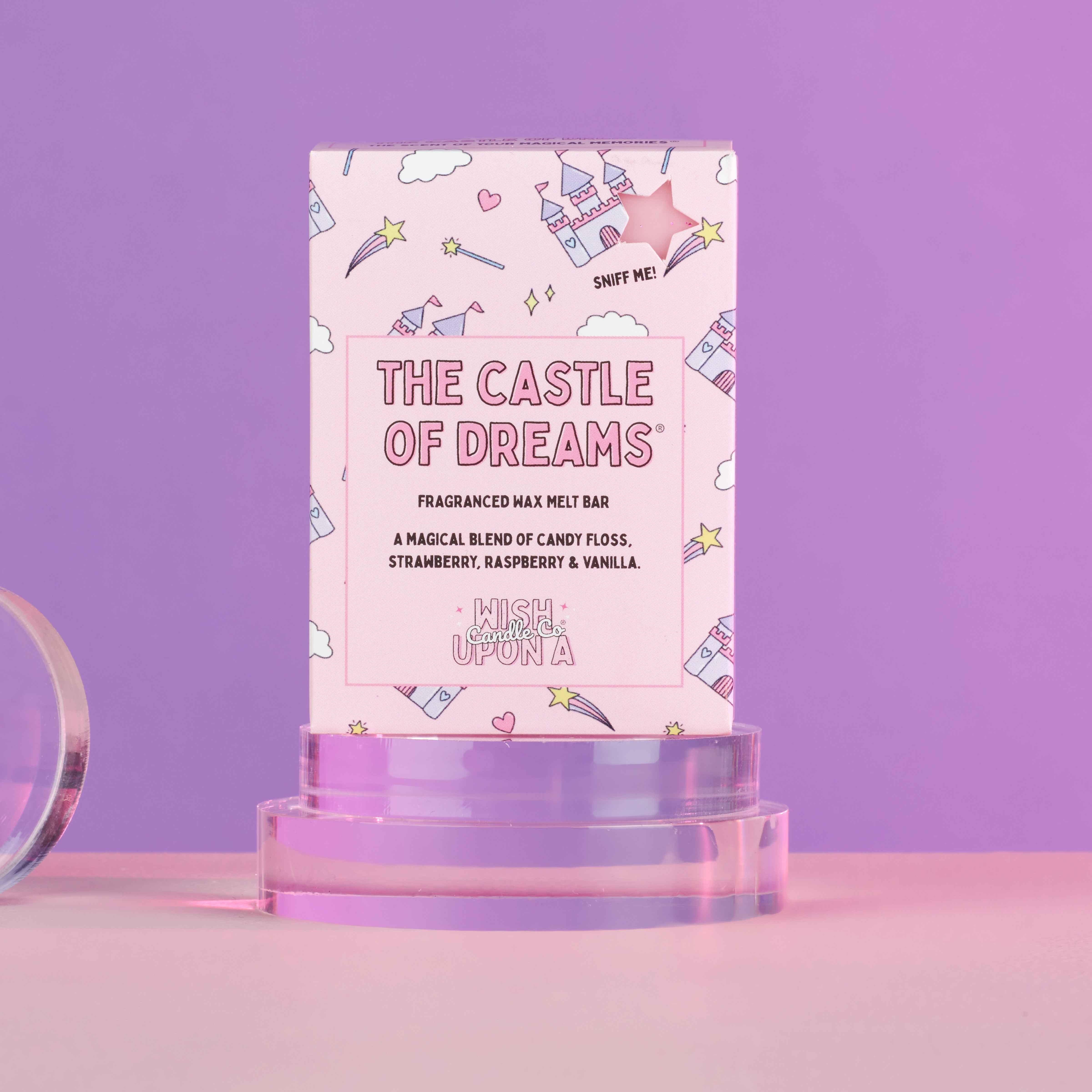 The Castle Of Dreams wax melt with sweet candy floss strawberry raspberry and vanilla fragrance